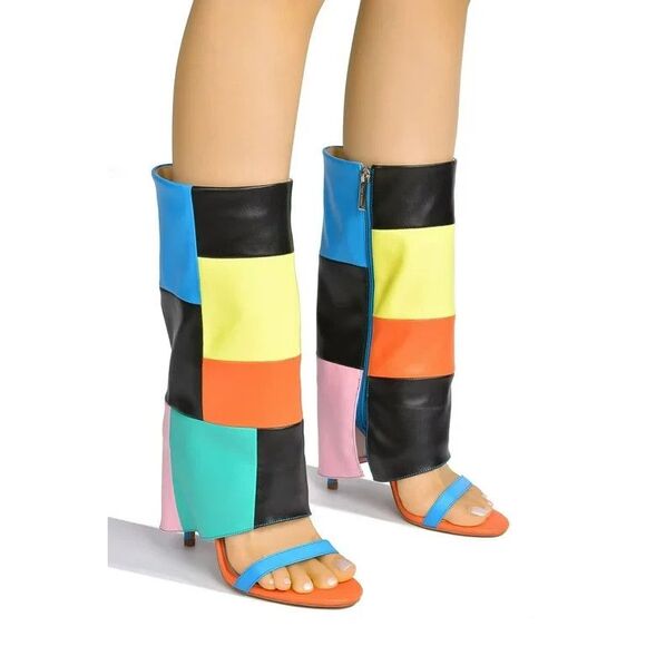 New Cape Robbin Parrish Multi Open Pointed Toe Stiletto Heel Foldover Boots Sz 6 - Picture 2 of 10